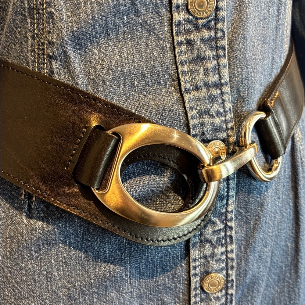 Brave 1992 black leather and elastic belt with brushed silver buckle size 36 - Picture 7 of 15